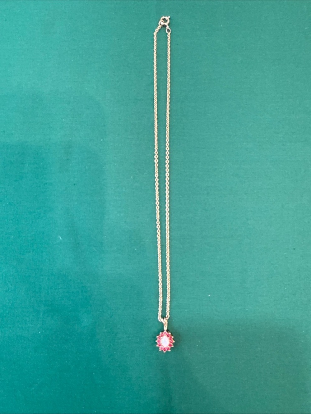 Kids Pink Crystal Pendant Necklace - Gold Tone Chain